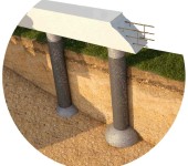The pile foundation according to TISE technology has a dome-shaped thickening at the base of each support