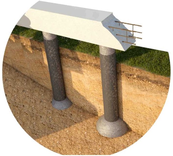 The pile foundation according to TISE technology has a dome-shaped thickening at the base of each support