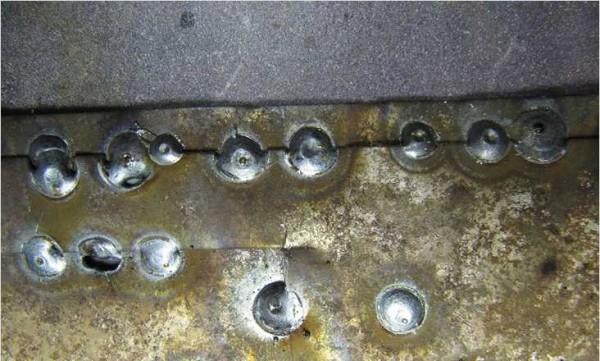 This is what an interrupted seam looks like on thin metal