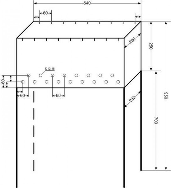 Drawing of an iron barbecue on high legs