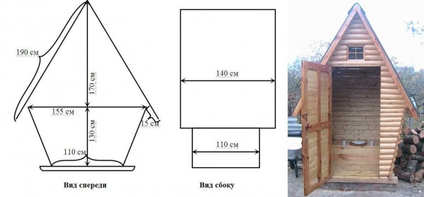Country toilet Teremok - the second project with dimensions
