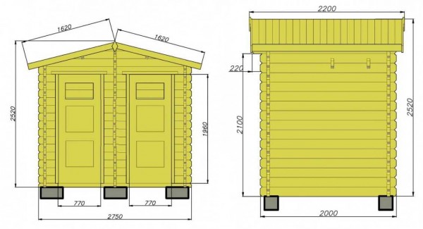 View and dimensions of the toilet + shower front and side