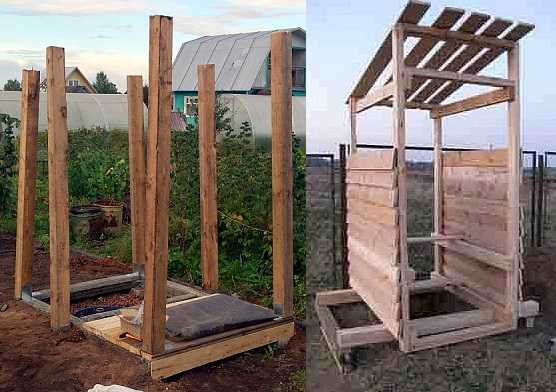 Stages of construction of a toilet stall in the country