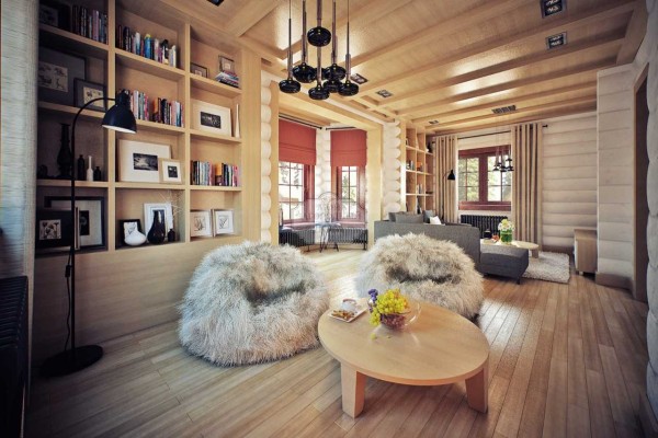Intérieur d'une maison en bois. A l'intérieur tu te sens détendu et calme