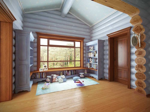 Blue color gives an amazing effect: it is not the sky, but a wide window that floods the playing area with light