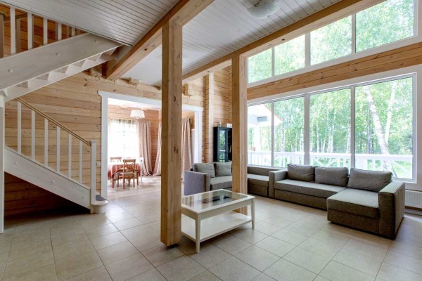 The photo shows the interior decoration of a two-story house from a bar. No complicated decisions. Only different colors and clear lines