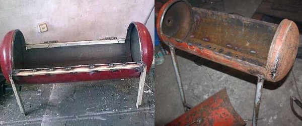 The simplest legs from a pipe and a corner were welded to the bottom. You can make spacers at the bottom, and arrange a shelf on them