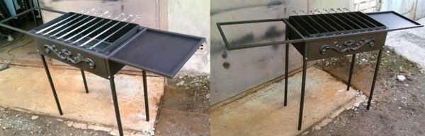 Homemade brazier made of metal with options: a table and a stand for skewers
