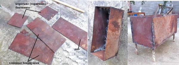 The second way to make a brazier out of metal with your own hands is to cut all the necessary parts for the box and then weld
