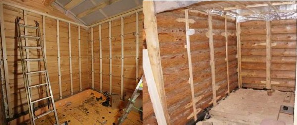 Lathing in a house made of a bar or log is done in the same way: you need to remember that it must float so that the finish does not fly off