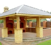Brick gazebo with barbecue (barbecue)