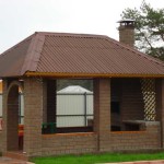 Rectangular gazebo with barbecue under one roof