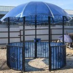 Round gazebo for summer cottages under blue polycarbonate - romantic