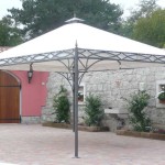 Metal frame, covered with an awning instead of a roof: there is a shadow, not hot and inexpensive