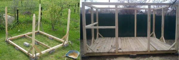 Two projects and two ways to set the correct corner bars. On the left - temporary jibs, after installing the strapping they will be removed, on the right - permanent