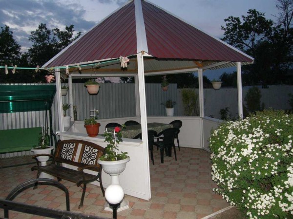 A gazebo made of plastic. May not be environmentally friendly, but no problems with painting, fungi or rust