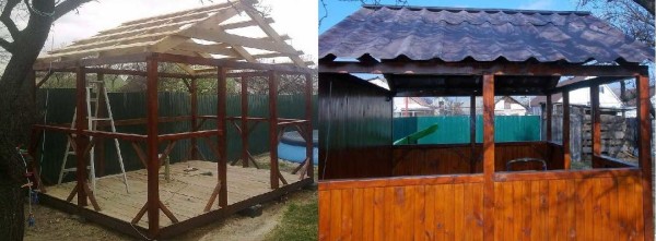 Final stages of construction. DIY gazebo is ready