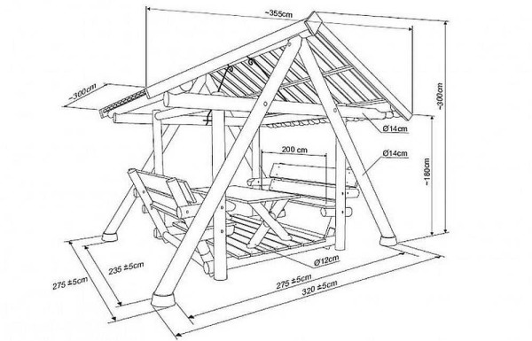 According to this drawing, you can build a swing gazebo with your own hands