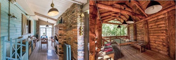The design of the veranda can include elements with an emphasized imperfect surface