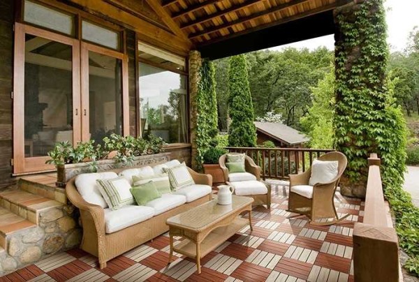 Sofas are placed in verandas in large areas. And even then, other objects are present at a minimum.