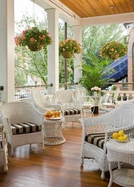 Wicker furniture is an attribute of summer cottage life. Very functional and comfortable, at the same time it does not weigh down or clutter up the space