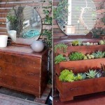 The old chest of drawers turned into a tiered flower bed