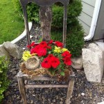 A peeling chair and that stands like a flower stand