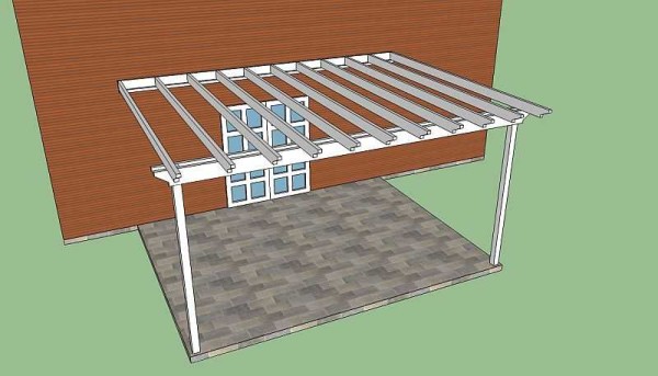 The pergola near the house rests on one side of the pillars, the other on the wall of the building