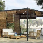 Rolls of mats were fixed on a metal pergola. Adjust the degree of openness at your discretion