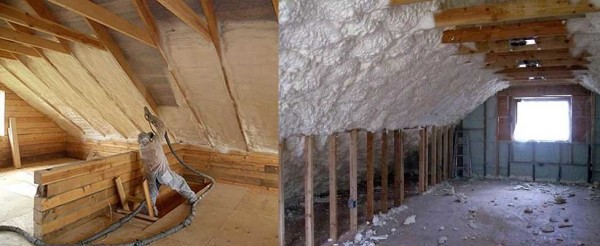 This is the process of insulation with expanded polystyrene foam (left) and what happened as a result. Surplus is trimmed to the lag level