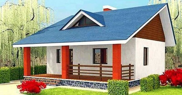 Small country house with an attic floor and a veranda along the facade