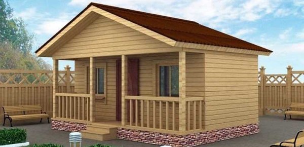 The project of a small cottage from a bar with an open veranda