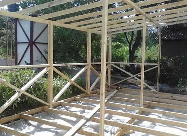 It looks like the assembled frame of the veranda attached to the house