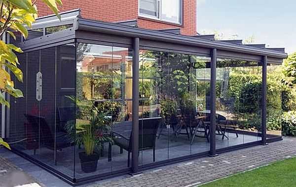 Veranda from a metal frame and special window blocks