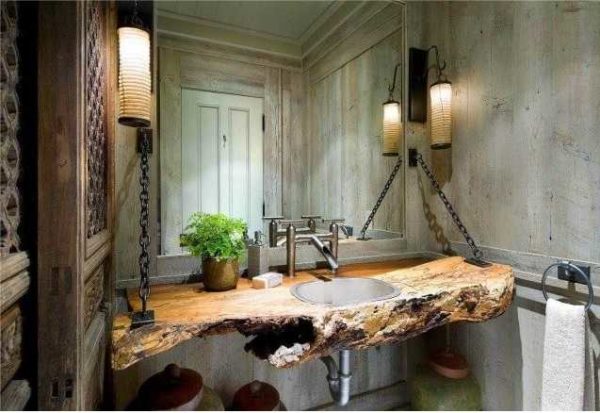 This bathroom is in style at the junction of loft and eco