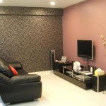 One wall is covered with wallpaper