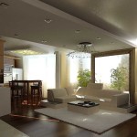 Another option for dividing different zones in the hall in the apartment