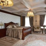 Bedroom of a wooden country house decorated in a classic style