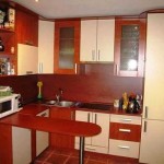 Boldly: the design of the small living room kitchen is made in red nons