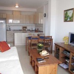 The photo shows an adjacent kitchen with a living room of 17 squares