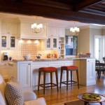 Another option for how to separate the kitchen and living room is to make different lighting.
