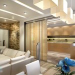 Colored glass. Its colors are repeated in textiles, and, if necessary, creates the appearance of a closed space