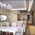 Separation of the kitchen and living area. Painted glass covers only part of the opening