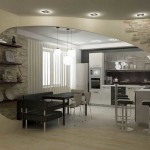 Rounded lines are emphasized by lighting. There is a place to roam in a private house