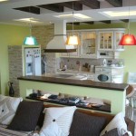 The counter to which the sofas are attached