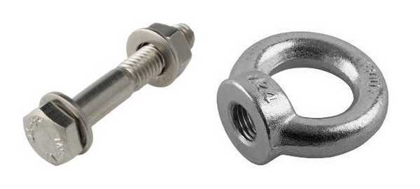 Instead of a regular nut, an eye nut is screwed onto a bolt passed through a hole in the crossbar