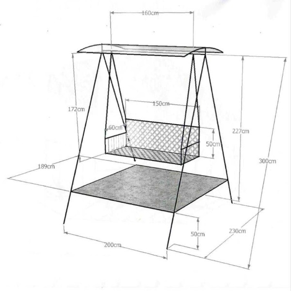 Drawing of a swing from a profile pipe with dimensions