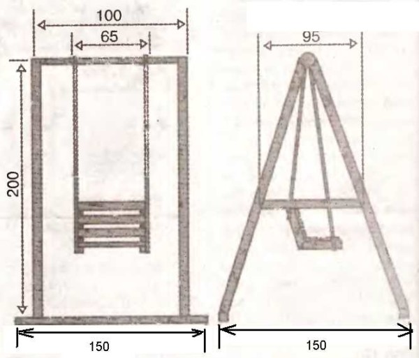 The approximate dimensions of the swing for children. The height, of course, can be less