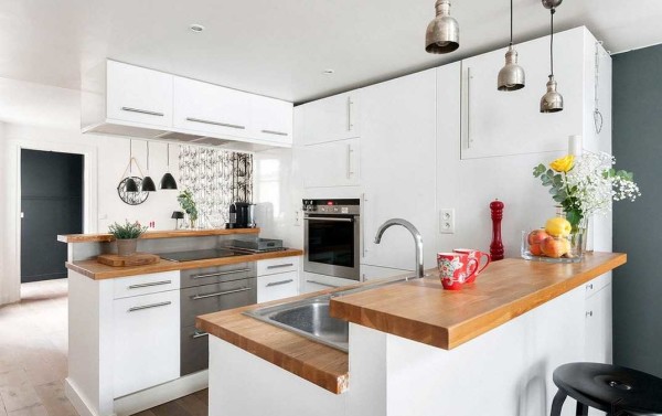 How to organize a kitchen in a long and narrow room