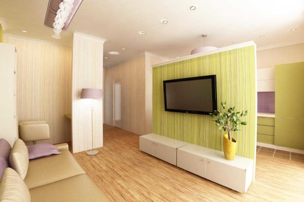The partition does not reach the ceiling. It allows you to put or hang something, but still leaves the whole room unified